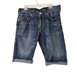 True Religion Brand Jeans Section Cut-Off Short Mens 34 Blue Denim Fray Hem